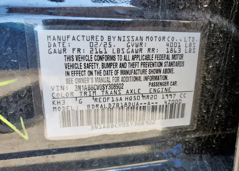 2025 Nissan Sentra Sv from USA, damaged, VIN 3N1AB8CV0SY308902